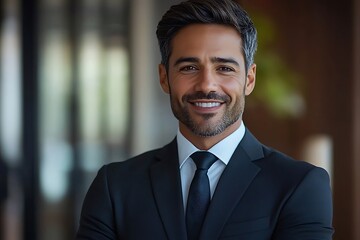 Successful Mid-Adult Businessman Portrait with Tie and Confident Smile