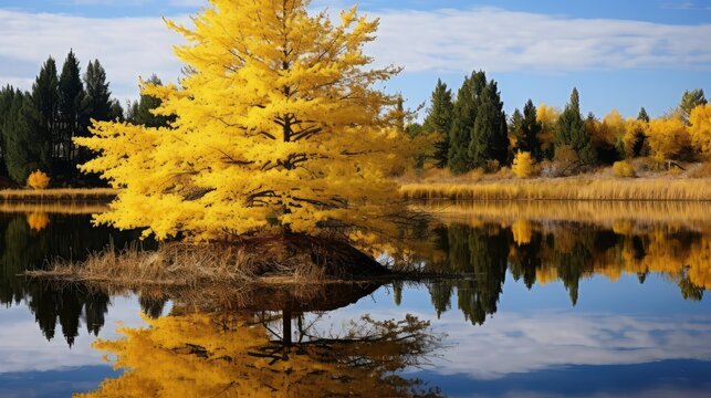 reflection tamarack tree