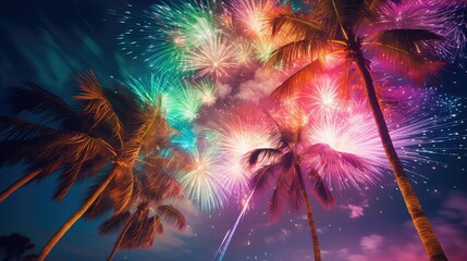 illumination fireworks and palm trees