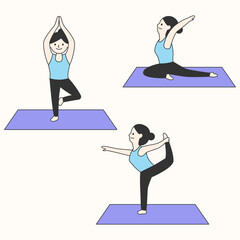 Vector illustration of women doing yoga.