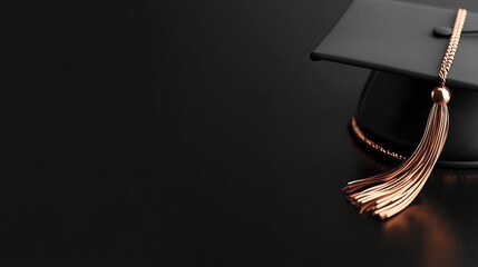 A black graduation cap with a gold tassel. Concept of accomplishment and achievement, as the cap is often worn by graduates to signify the end of their academic journey