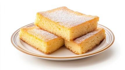 Delicious lemon cake slices perfectly presented on a plate with powdered sugar