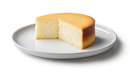Delicious japanese cheesecake on white plate with slice missing