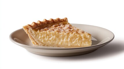 Delicious slice of creamy custard pie on a white plate