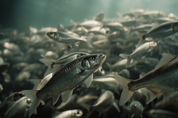 Silvery fish glide through a mesmerizing underwater world, showcasing nature's grace and harmony in a fluid dance.