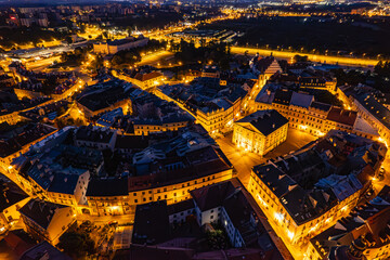 Lublin old town at night, drone photo. Lublin, Poland 4.08.2024 © Pawel 
