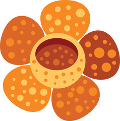 Rafflesia flower blooming with five orange petals and a dotted texture in a minimalist and colorful cartoon style