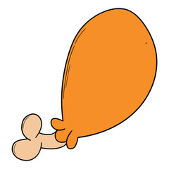 Hand drawn cartoon fried chicken leg on white background.