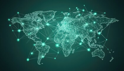 A Global Network Map with Illuminated Nodes and Lines