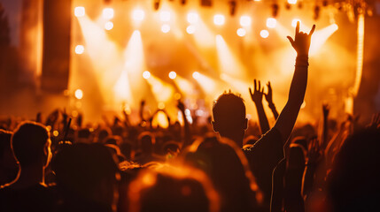 Silhouette of a group of happy children playing on a meadow.
