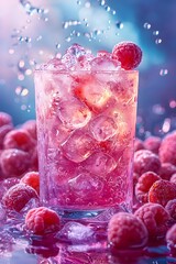 Poster Product Raspberry Lemonade with Ice Cubes Illustration background for presentation 