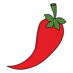 Hand drawn cartoon red chili pepper on white background.