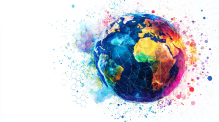 Low poly digital earth on white background
