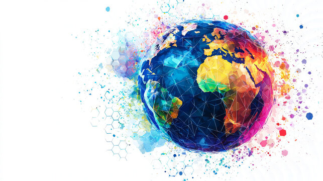 Low poly digital earth on white background