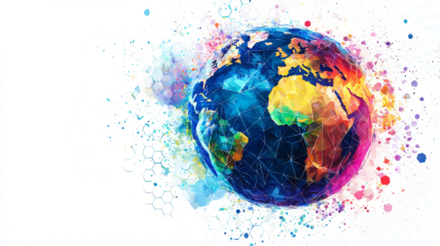 Low poly digital earth on white background