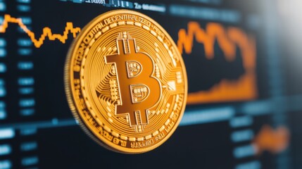 Bitcoin Cryptocurrency Graphic on Stock Market Background