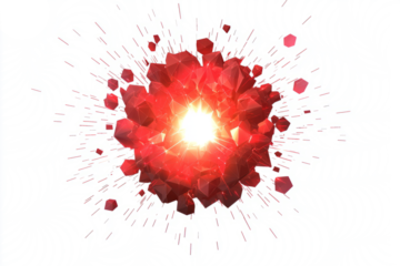 Supernova explosion with glowing red hexagons expanding outward, low poly on a white background
