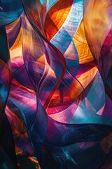 Artistic piece with vibrant blues, greens, purples and reds swirling together in a stylized pattern