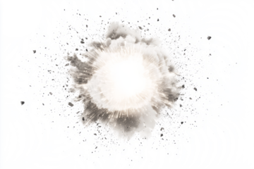 Shining explosion effect with hot rays and light particles isolated on blank background