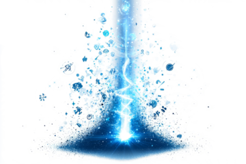Spell-casting beam of magic light shooting upward,  on a white background