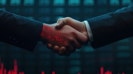 Futuristic Business Handshake with Data Overlay