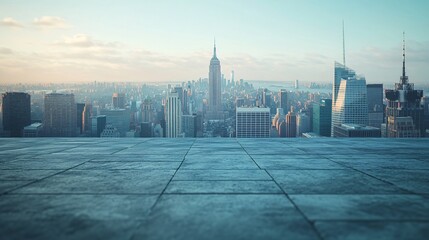 Naklejka premium Urban Skyline with Central City View Featuring Pathway and Parking Area for Automotive Advertising