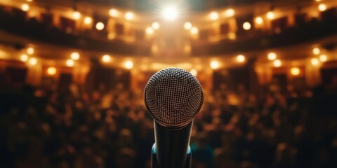 Public speaker with microphone