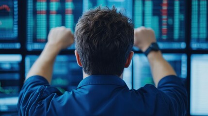 Celebration on Trading Floor with Bitcoin Trends