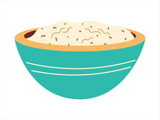 Bowl or plate with white yogurt sauce. Traditional Turkish food haydari or tzatziki. Vector isolated on white flat illustration.