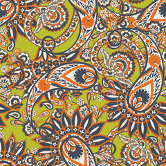 Seamless pattern based on traditional Asian elements Paisley. Traditional colorful seamless paisley vector pattern. Pattern for textile design or fabrics. Fashionable delicate design