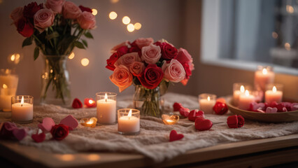 Obraz premium A romantic and festive Valentine's Day decor setup. 