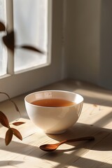 Fototapeta premium bowl of soup on a minimalist dining table