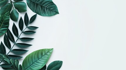 Obraz premium An illustration of minimalist green leaves arrangement on light background, botanical design with natural foliage