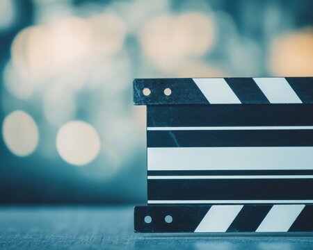 Film Clapperboard Close-Up Against Blurred Background