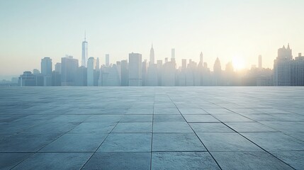 Urban Skyline with Central City View Featuring Pathway and Parking Area for Automotive Advertising