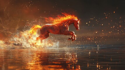 Fiery Horse Leaping Through Water