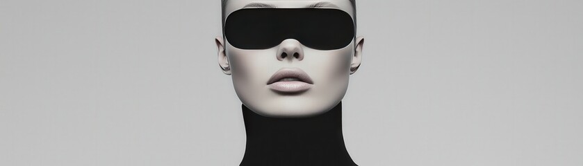 Mysterious Woman in Black Sunglasses on Grey Background   Fashion Portrait © BOJOShop