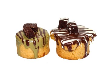 Bakery cake and cookies chocolate cake served on white background,isolate concept.