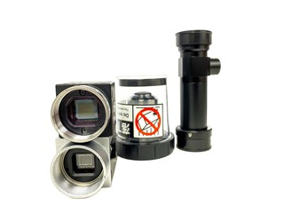 Pictures of camera digital and objective lens , part for LAB optical sensor.