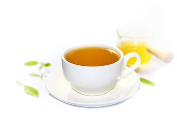 Pictures of water tea serving on white background with isolated concept.