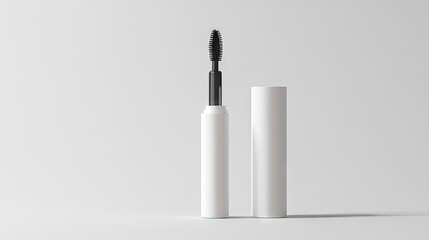 White mascara tube product mockup elegantly displayed on a clean background. This white mascara tube is perfect for visualizing cosmetic branding with ample copy space.