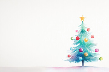 beautiful watercolor Christmas tree with colorful ornaments and star on top, perfect for holiday designs and festive themes
