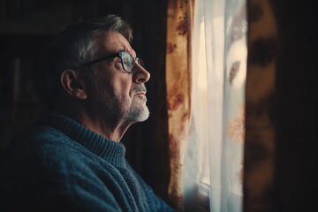 Man Wearing Glasses Looking Out Window