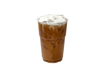 Cappuccino ice coffee serving on white background with isolate concept.