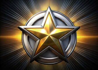 Golden Star Badge with Silver Border - 3D Rendered