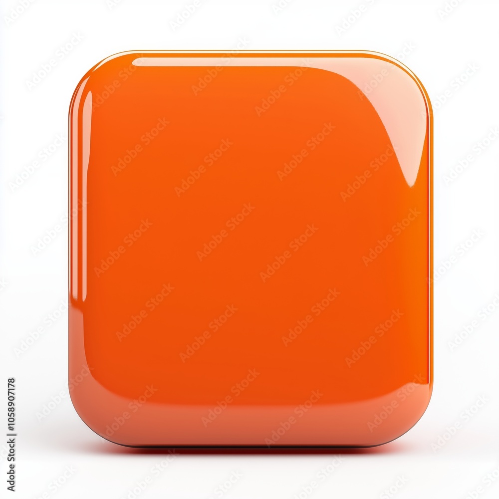 Fototapete blank mobile application icon, button - orange square with round corners. 3d rendering, white backgr