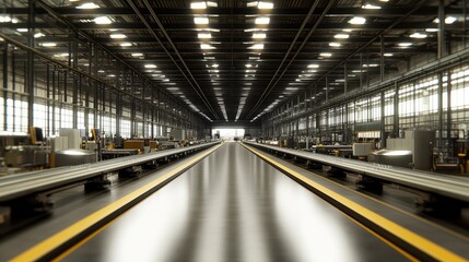 Fototapeta premium Spacious Industrial Warehouse with Smooth Pathway