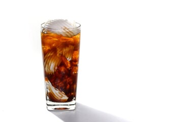 Americano ice coffee mix with coconut water ready for drink put on white background in concept isolated.