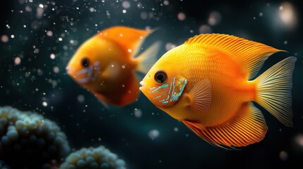 Fototapeta premium Vibrant discus fish gracefully swim among shimmering anemones in the ocean depths