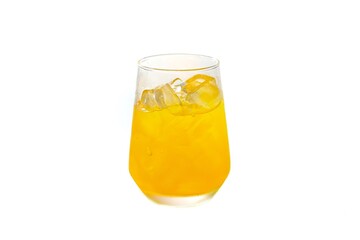Ready for drink with orange juice in the glass put on white background with isolated beverage concept.